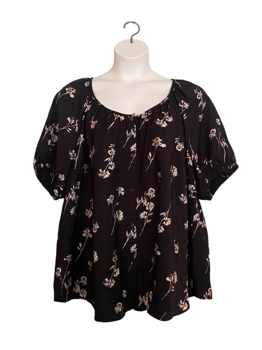 Ava and Viv Black White Floral Short Sleeve Blouse Womens Plus Size 2X NWT